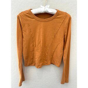 Anthropologie | Pilcro Long Sleeve Top | Rust Gold Cotton Stitch Detail | Small